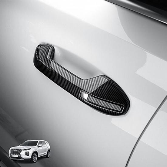 For Hyundai Palisade Manual Button Carbon Fiber ABS Outer Door Handle Cover Trim