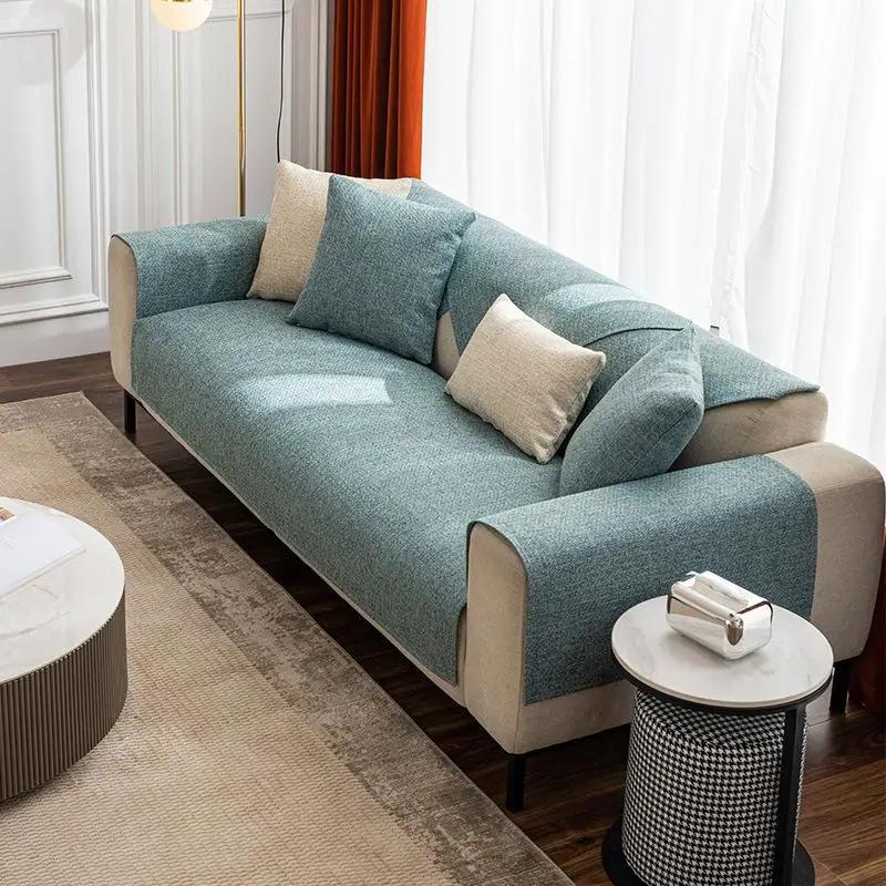 Lněná jednobarevná pohovka, jednoduchá protiskluzová podložka, univerzální potah na sedadlo, moderní prachotěsný ochranný kryt, čtyři roční období