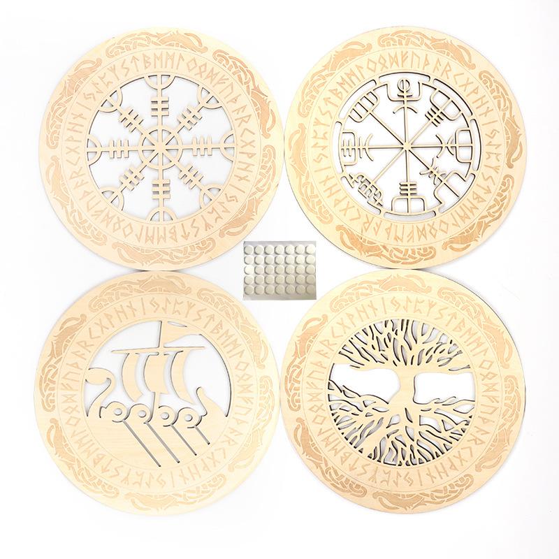 

4 шт., круглые настенные поделки, круглые деревянные украшения в виде рун викингов, скандинавские белые и черные амулеты викингов, логотип, настенное украшение 30x30cm белый