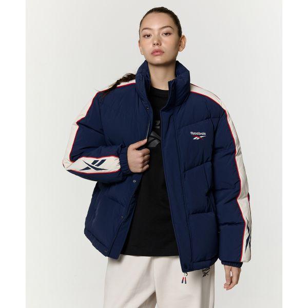 Reebok Color Block Stand Collar Zipper Long Sleeve Down Jacket Unisex Outerwear Navy-Blue REJU4FD54N3