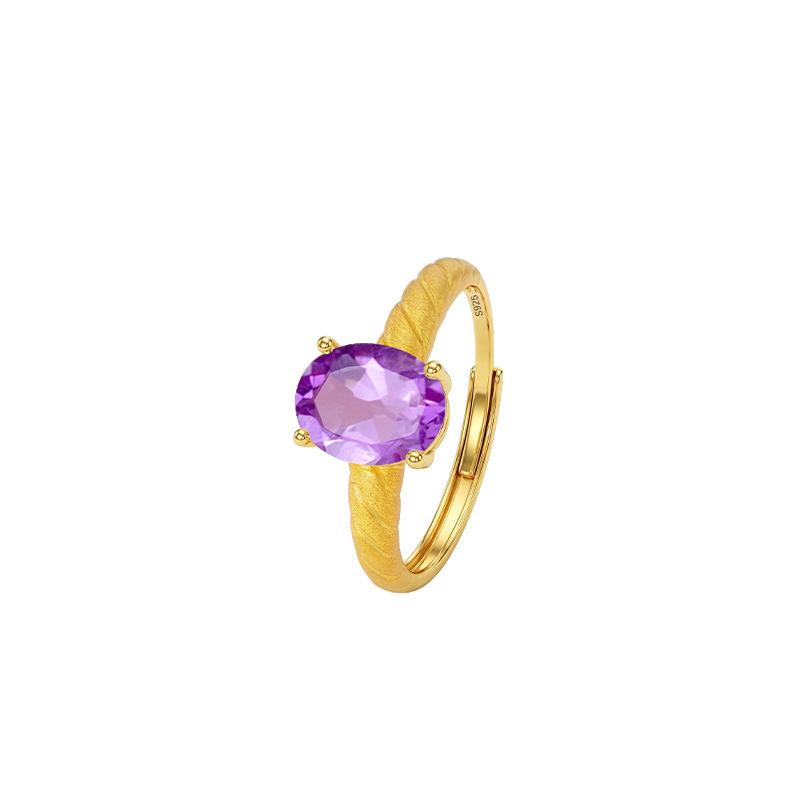 Brushed Colored Treasure Ring S925 Silver Inlaid Topaz Peridot Light Jewelry Adjustable Ring for Girlfriend Gift