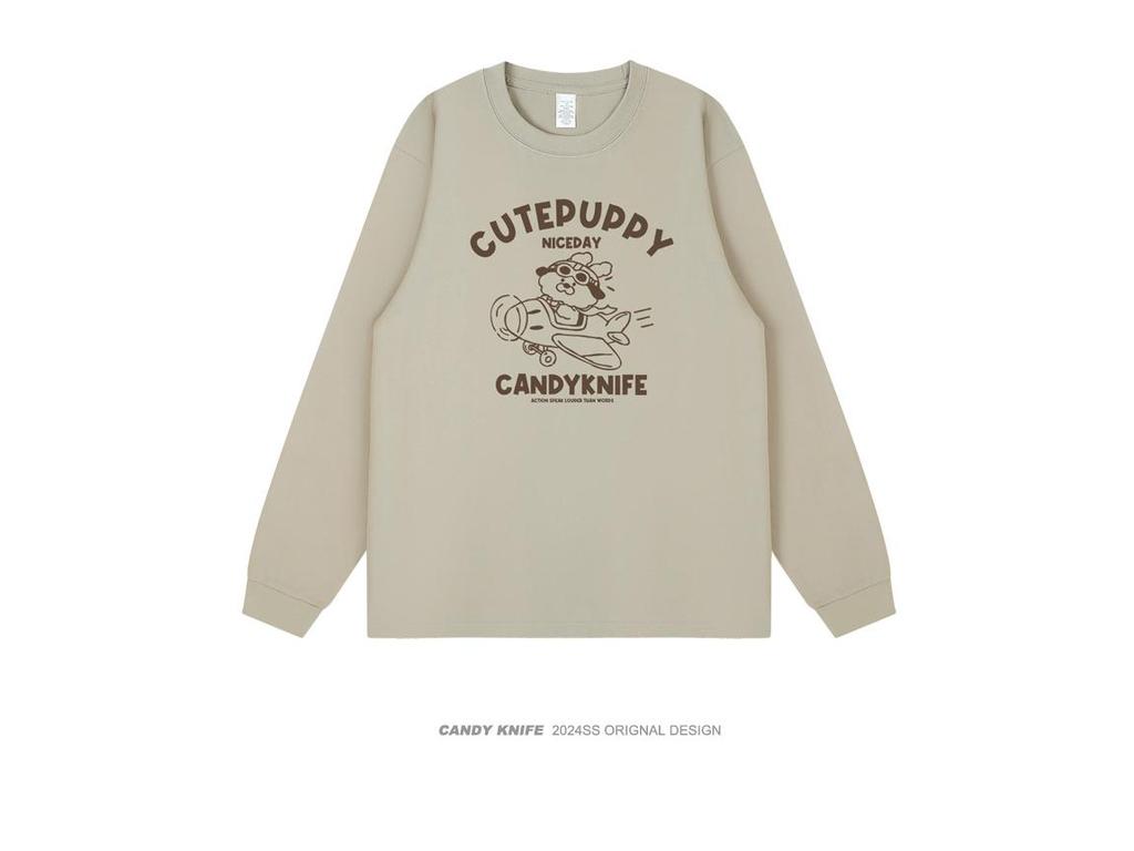 Korean-Style Cartoon Print Cotton Sweatshirt: Autumn/Winter Trendy Unisex Long Sleeve T-Shirt