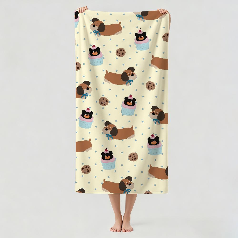 Cartoon cute Dachshund Towel Drying Bath Towel Applicable To Light Swimming Camping Yoga Beach Out