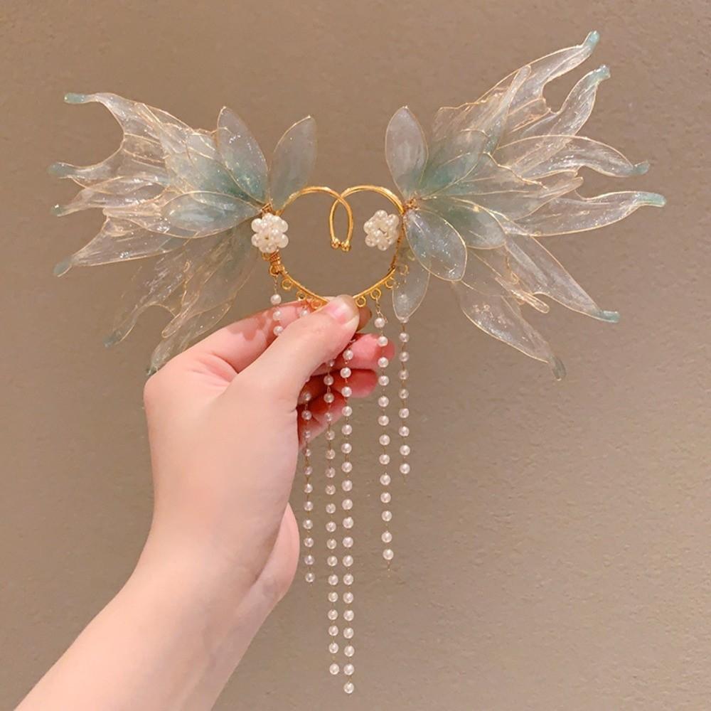 

Шикарные серьги-каффы в виде принцессы-русалки с цветком, жемчугом и кисточкой, винтажные серьги-плавники, каффы, косплей циан