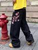 Street American retro heavy industry plum blossom embroidery loose jeans y high street design jeans