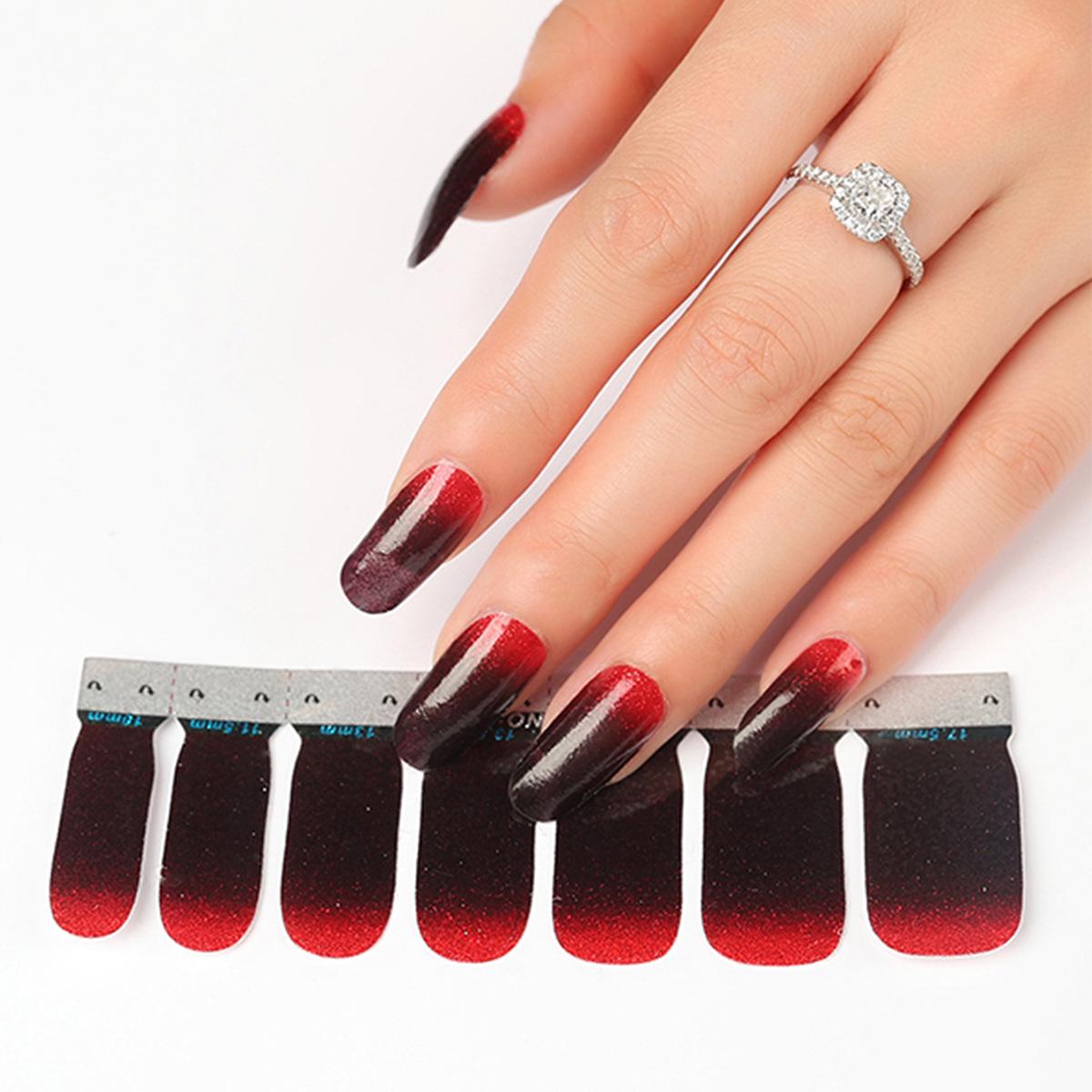 Gradient Glitter Waterproof Nail Art Stickers, Full Cover, European & American Style, Ins Trend.