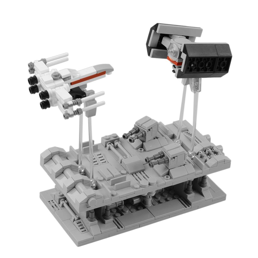 Gwiezdny Film MOC Ręcznie Nakręcany Statek Kosmiczny Myśliwiec X-Wing Bombowiec TIE Bieg w Okopach Pościg DIY Klocki Zabawki Dla Dzieci Prezent