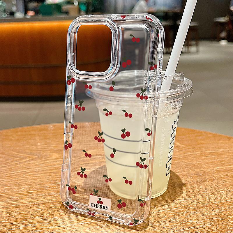 For iPhone 16 17 15 14 13 12 11 Pro Max Case Cartoon Cherry Floral Clear Cover For iPhone XS Max 7 8 Plus 16E 17 Air Soft Funda