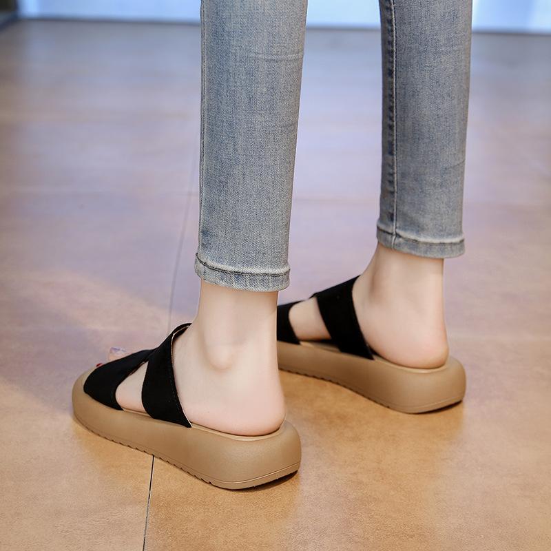 2025 Summer New Soft Leather Thick-soled Non-slip Comfortable Cool Slippers Women Wear Retro Versatile Soft-soled Beach Shoes