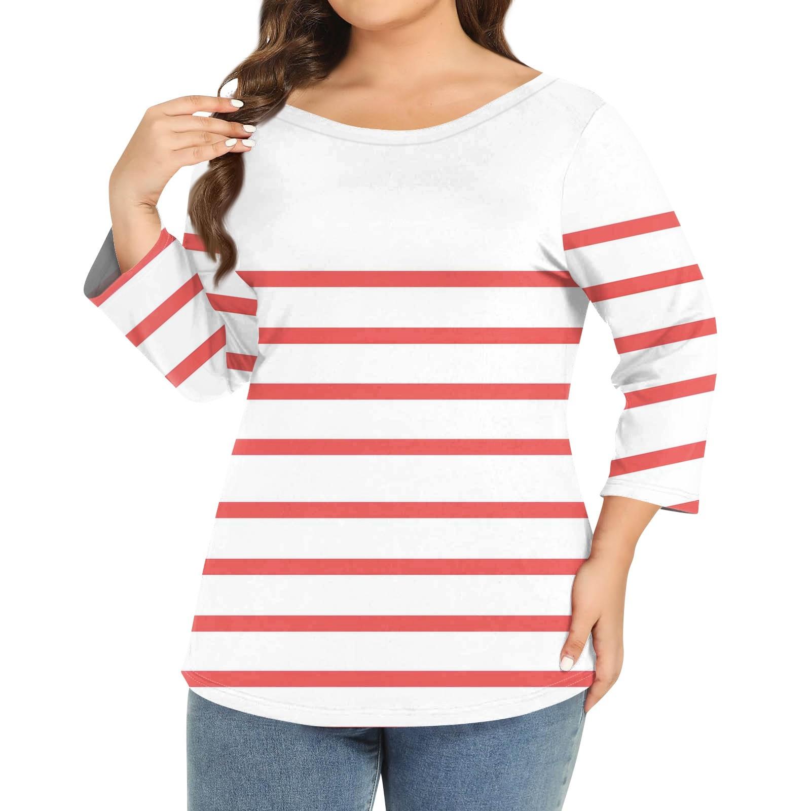 

Женский однотонный топ больших размеров с круглым вырезом и рукавами 3/4 XXXXXL красный