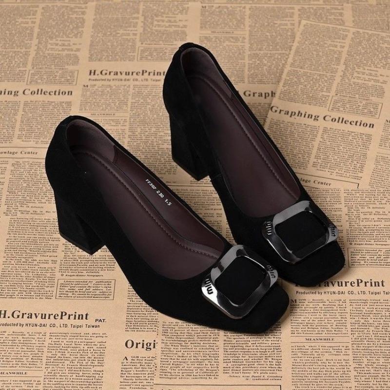 Autumn new temperament square head thick heel single shoes light mouth square buckle high heel work women's shoes
