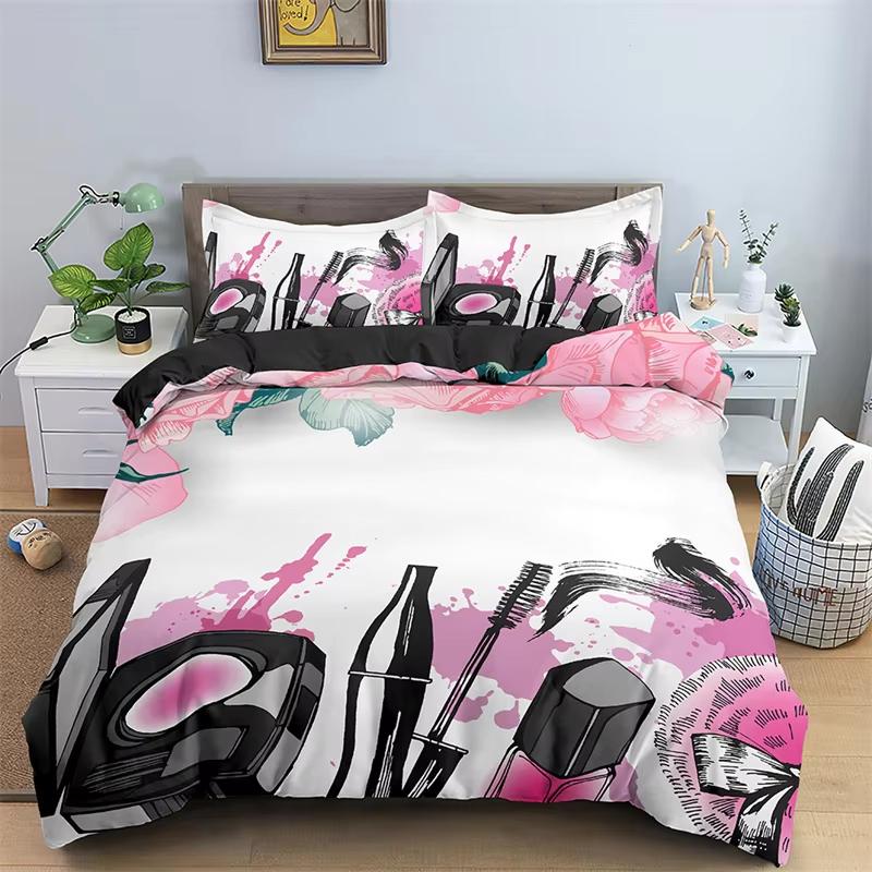 Fashion Princess Dress Perfume Lipstick Duvet Cover King Full Women Cosmetic And Makeup Theme Bedding Set Microfiber Quilt Cover