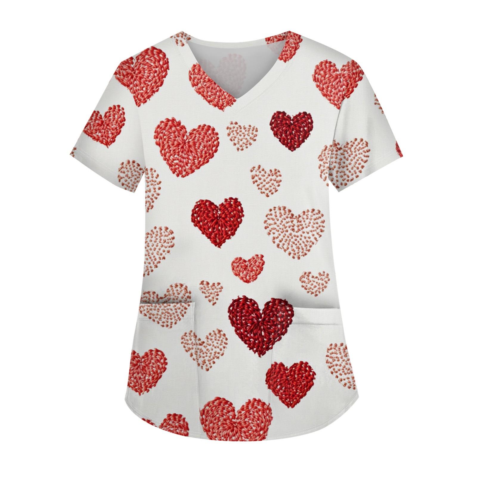 

Женская мода повседневная кофточка с коротким рукавом и принтом в виде сердца и V-образным вырезом на День святого Валентина XXL