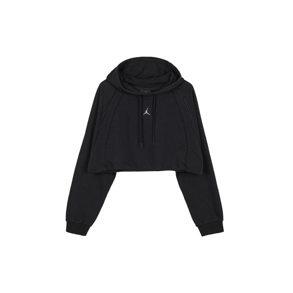 Jordan FW22 Logo Drawstring Hoodie Cropped Long Sleeve Sweatshirt Women Tops Black DQ4391-010