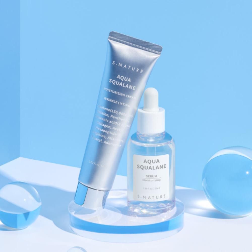 S-NATURE Aqua Squalane Serum 50ml + Aqua Squalane Moisture Cream 60ml 2-Piece Set Hydrating & Nourishing Skin Barrier Kit