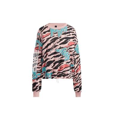 All Over Print Crew Neck Long Sleeve Casual Sweatshirt Women Pink HF5117
