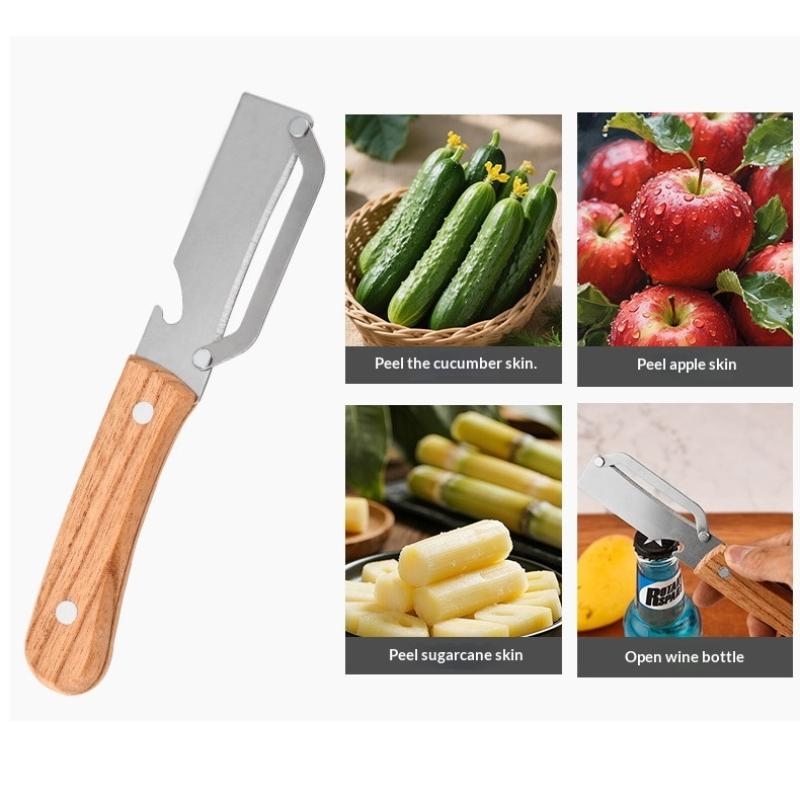 3-in-1 gezacktes Schälmesser Premium Gemüseschäler mit Griff und Flaschenöffner Küchenwerkzeug