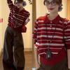 Autumn College Style Red Striped Long Sleeve Knitted Sweater Top