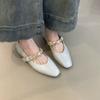 Vintage Square Toe Shallow Mouth Mary Jane Shoes Women One-line Buckle Belt Solid Genuine  Women Single Shoes All Match