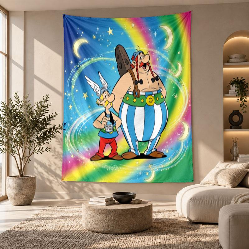 Decorative Tapestry,Asterix & Obelix Printed Wall Art, Lightweight Wall Hanging For Bedroom Background