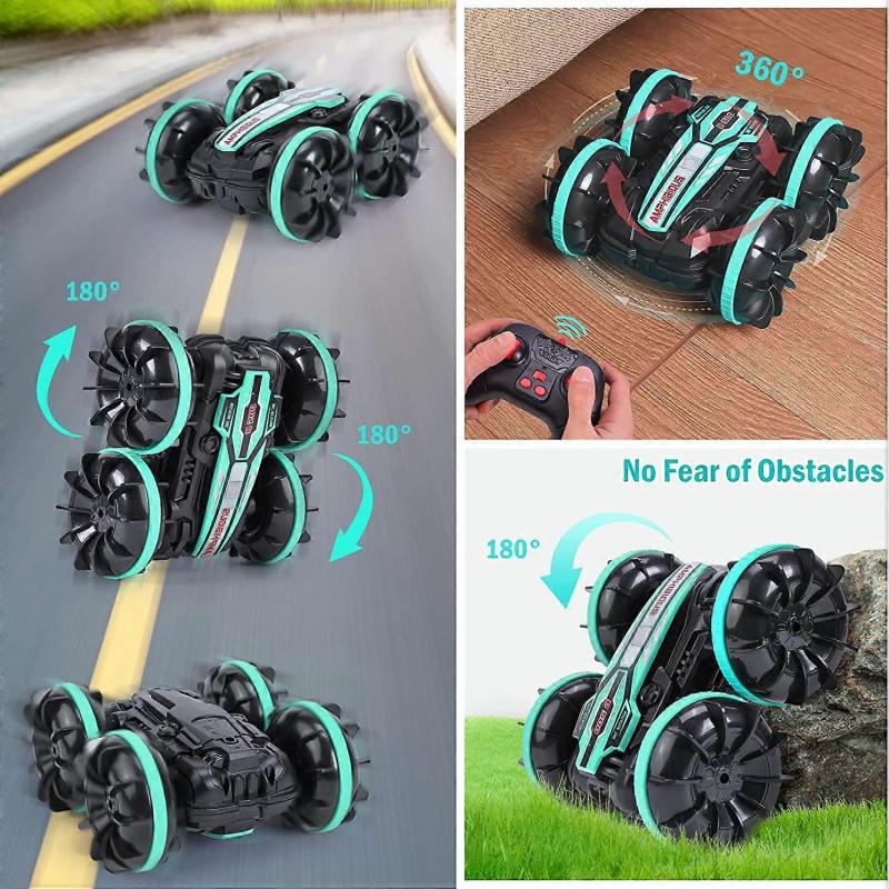 Off-Road Amphibious Remote Control Car(Blue), 2.4GHz Waterproof Radio Control Car, 4WD 360 Rotating RC Car, Toy Vehicle Kids Boy Girl Birthday Gift 3-