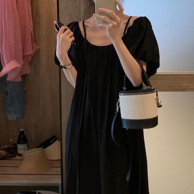 Women's Off-the-shoulder Halter Dress Summer French Line Shoulder Temperament Slimming Beach Dress