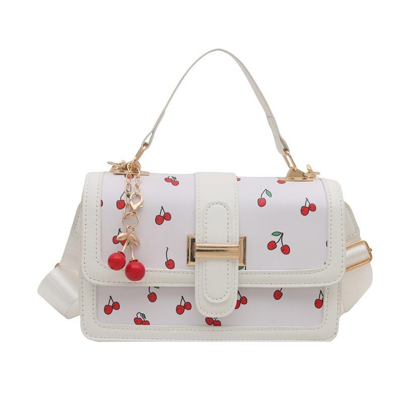 New cute cherry printed messenger bag simple splicing handbag fresh contrasting color shoulder bag