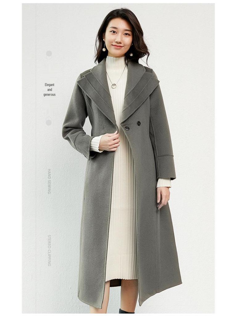 Women's Mid-Length Double-Faced Wool Coat with Belt - 2025 Autumn/Winter Collection