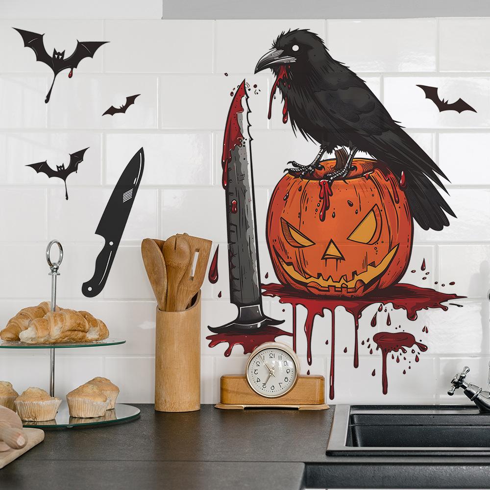 Halloween Crow Pumpkin Blood Print Bedroom Living Room Home Decoration Wall Stickers Self-adhesive