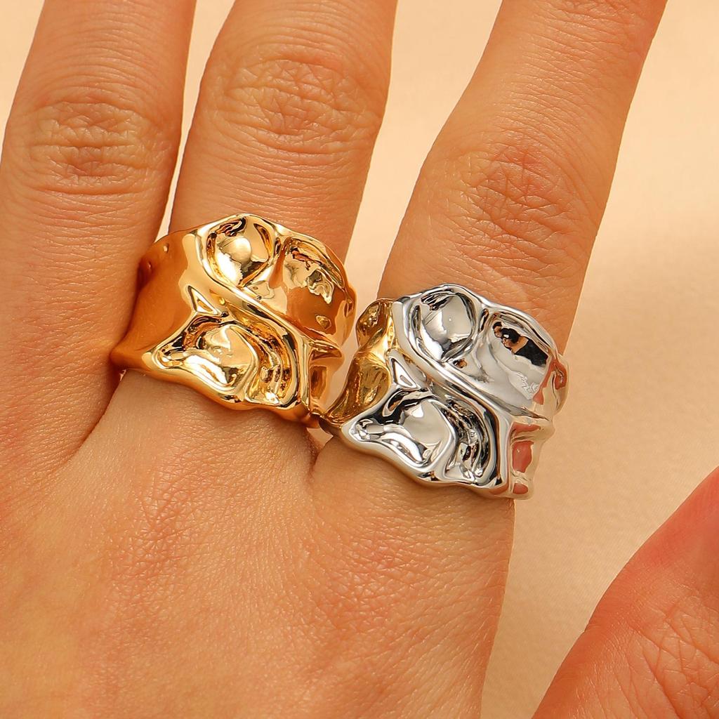 High-End Women's Fashion Irregular Pleated Texture Open Finger Ring Set