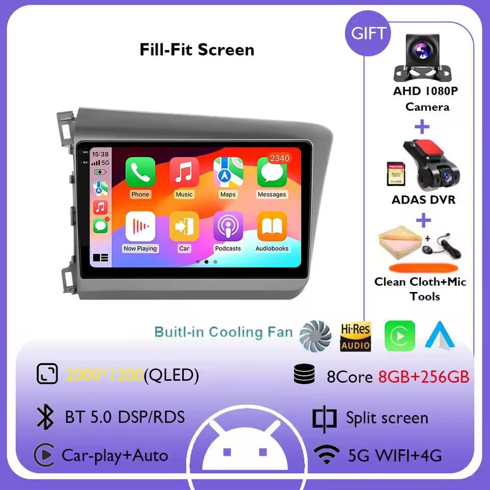 9" Android 14 Car Radio For Honda Civic RHD 2012 2013 2014 2015 Multimedia Player Carplay Auto Stereo GPS Navigation Head Unit