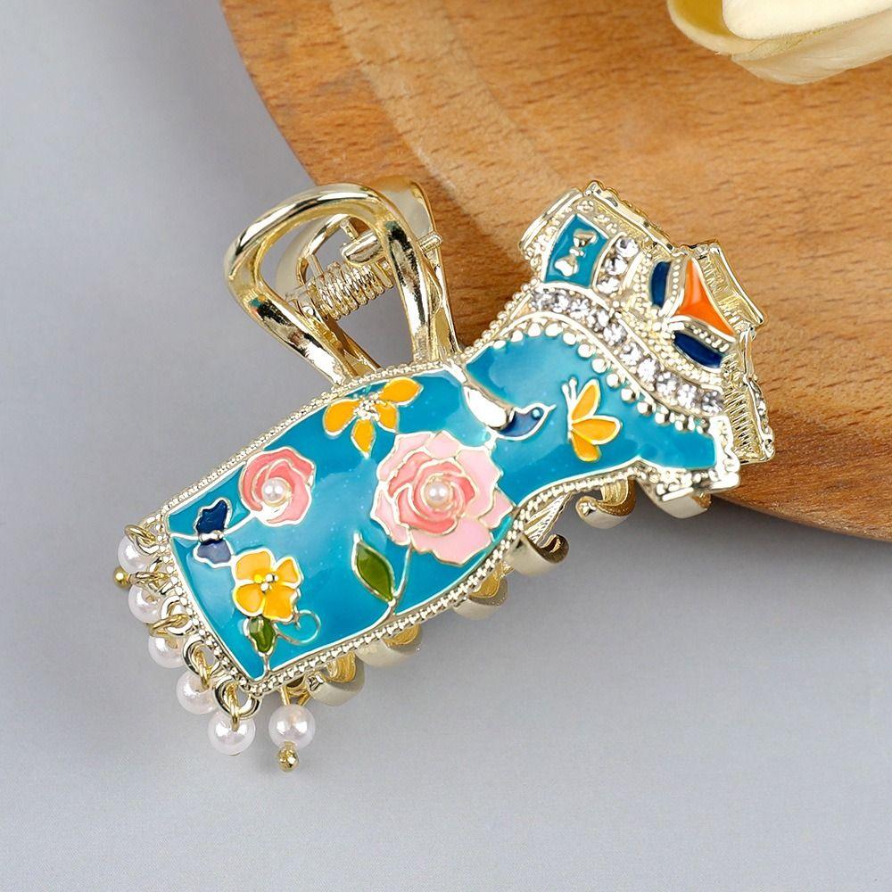Pearl Cheongsam Design Hair Clip Tassels Metal Shark Clip Exquisite Chinese Style Hair Claw  Female
