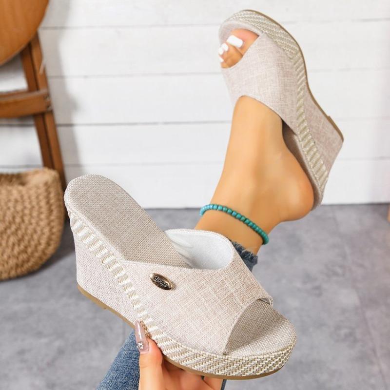 Damen Keilabsatz Hausschuhe 2026 Sommer Neu Super Hohe Absätze Damen Bequeme Schlupf Sandalen Offene Zehen Dicke Sohle Hausschuhe Damen