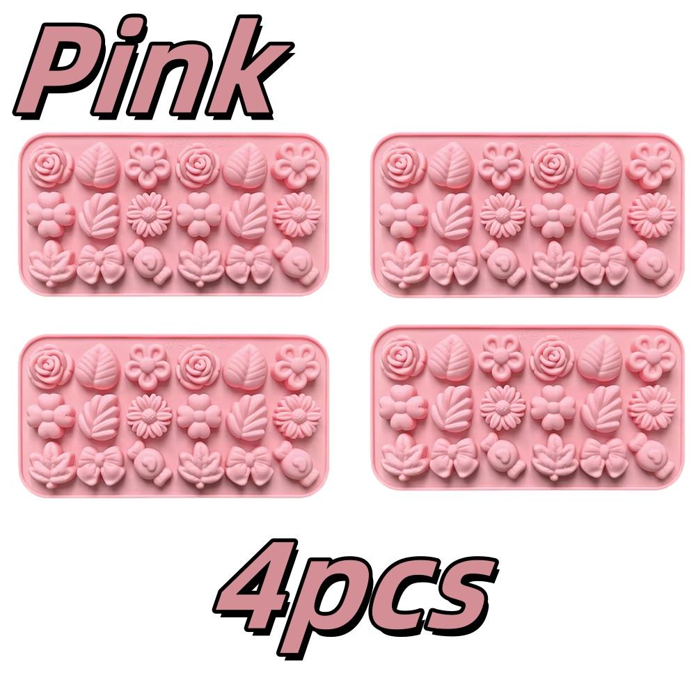 1-4PC 18-Cavity Flower Candy Silicone Mold Set Daisy Rose Leaf Bows Baking Mold For Cookies Chocolates Fondant Cake Flower Mold