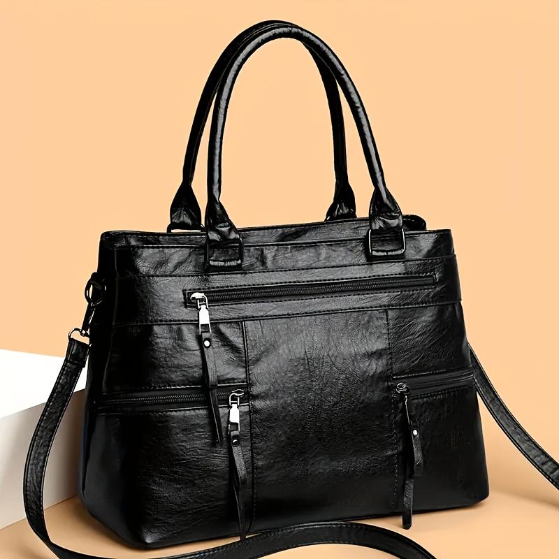 Women s large capacity shoulder bag, detachable shoulder strap, made of faux leather, available in multiple colors.