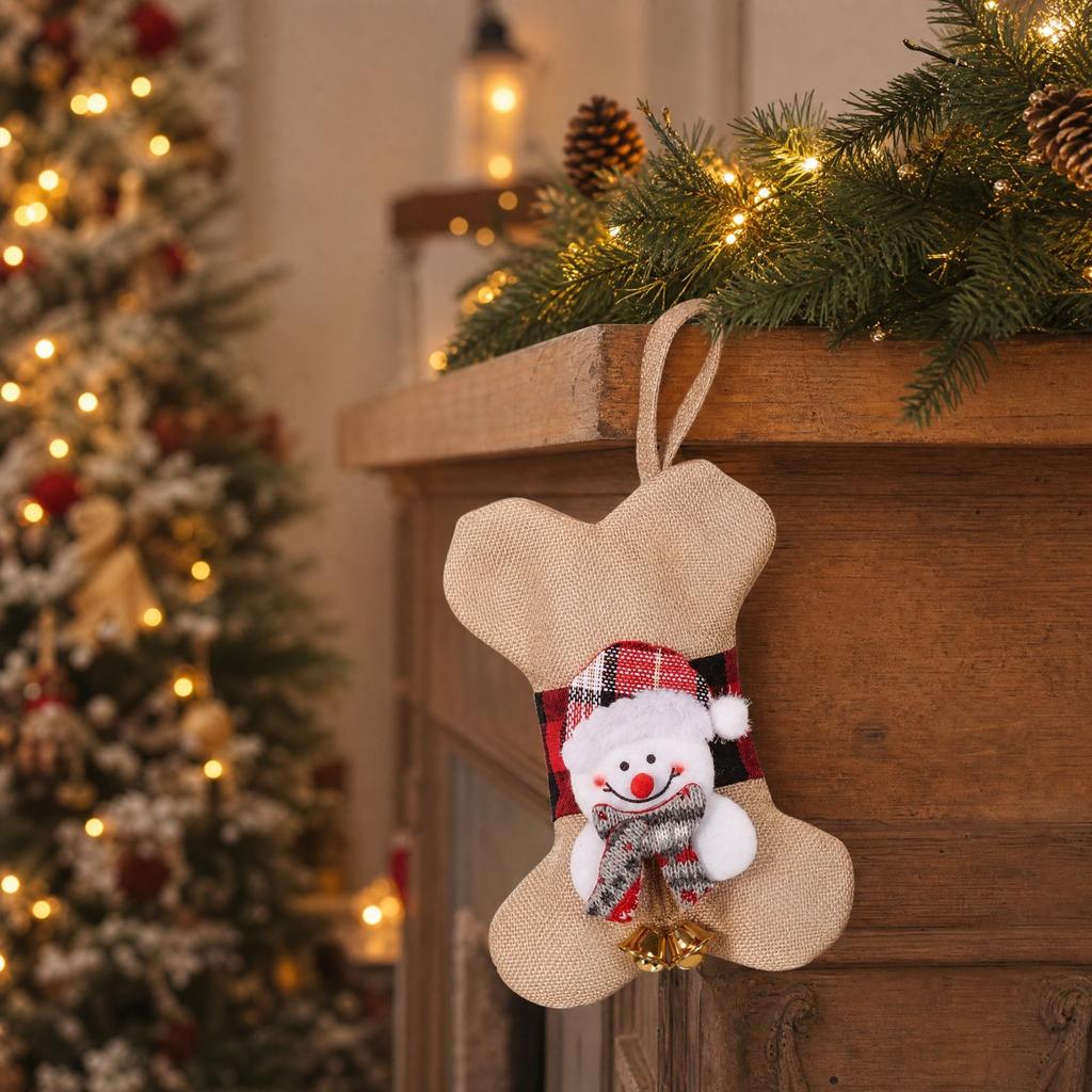 Plaid Fabric -Shaped Pet Christmas Stocking, Hanging Gift Bag for Holiday Decor