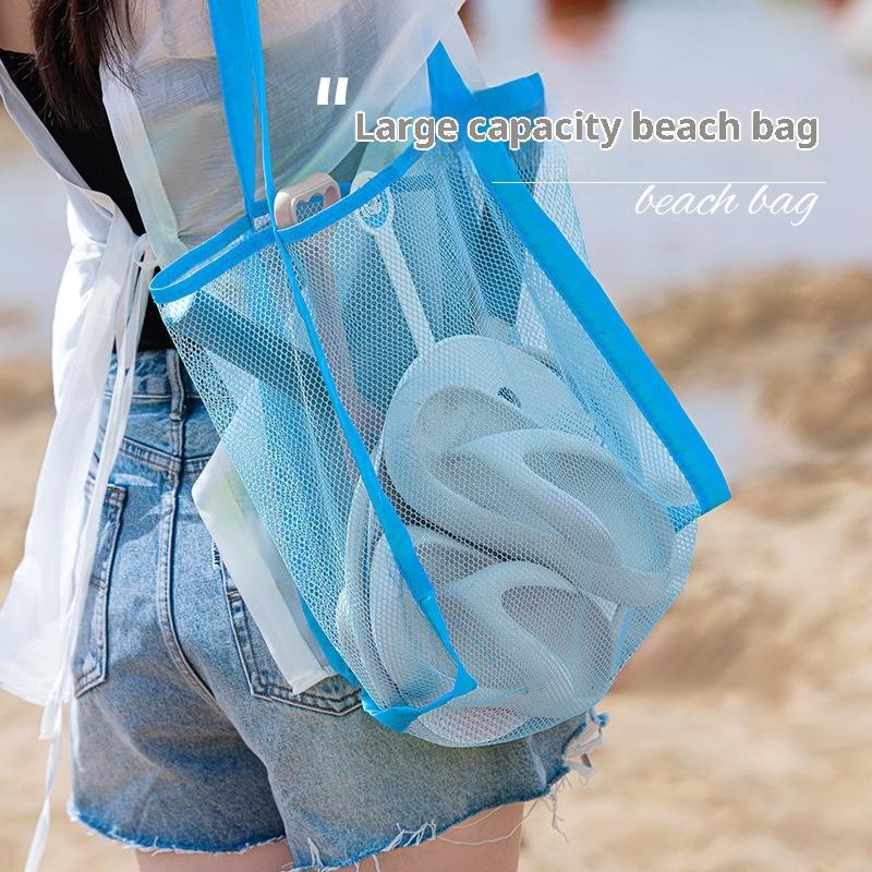 Outdoor Protable Mesh Bag Handbag Kids Toys Storage Bags Swimming Large Beach Bag For Towels Women Cosmetic Makeup Organizer