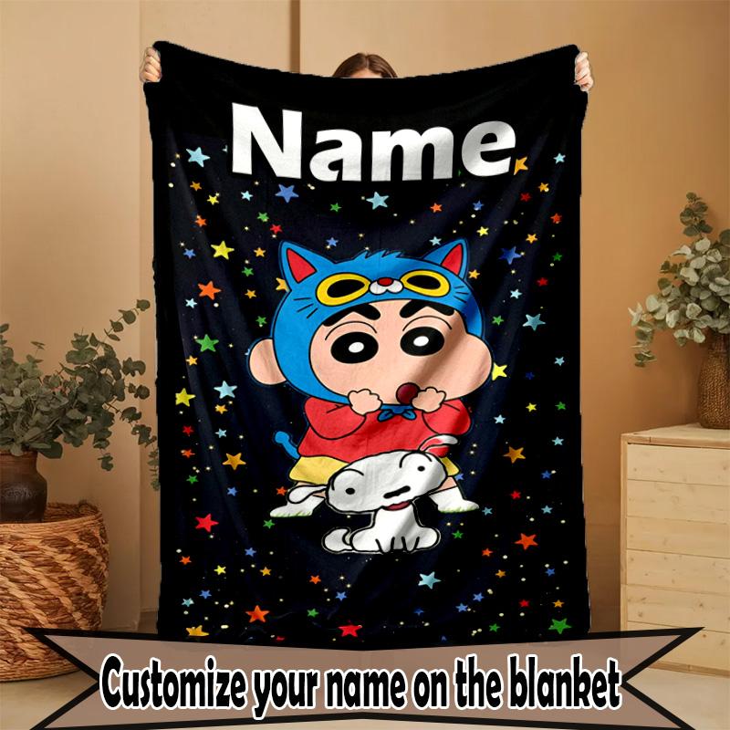 Custom Name Personalized Crayon Shin Print Blanket, Home Decor, Bedroom, Sofa, Camping, Couch, Gifts for Birthday ChristmasEnthusiasts