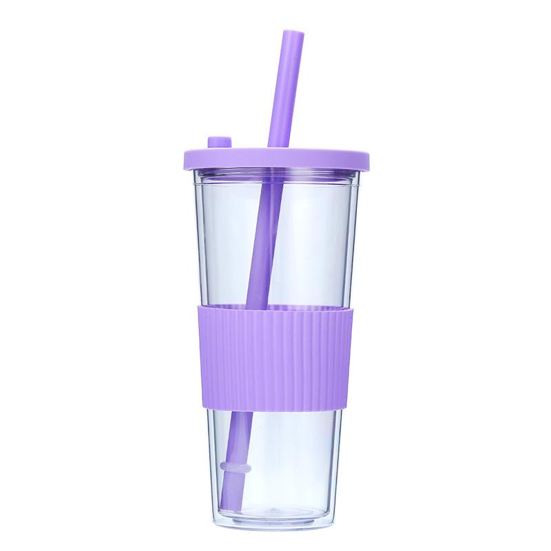 700ml 710ml 24oz double wall reusable plastic milk tea tumbler cup bubble tea tumbler cup boba tumbler cup with big straw 701-800ml