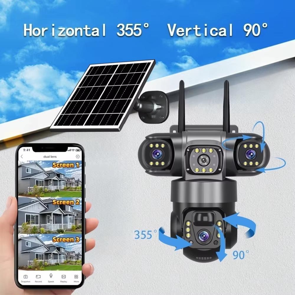 LS VISION V380 Solar 4G Camera Outdoor 12MP 6K Triple Lenses Triple Screens Security Video Monitor Night Vision Waterproof CCTV Cameras