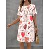 New Love-themed Printed Dress, Women's Summer Short-sleeved Round-neck Casual A-line Skirt