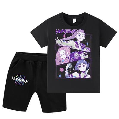 WA1196 Kids Boys Girls Kpop Rumi Zoey Mira Print Short Sleeves T-shirt Shorts Pants Sets
