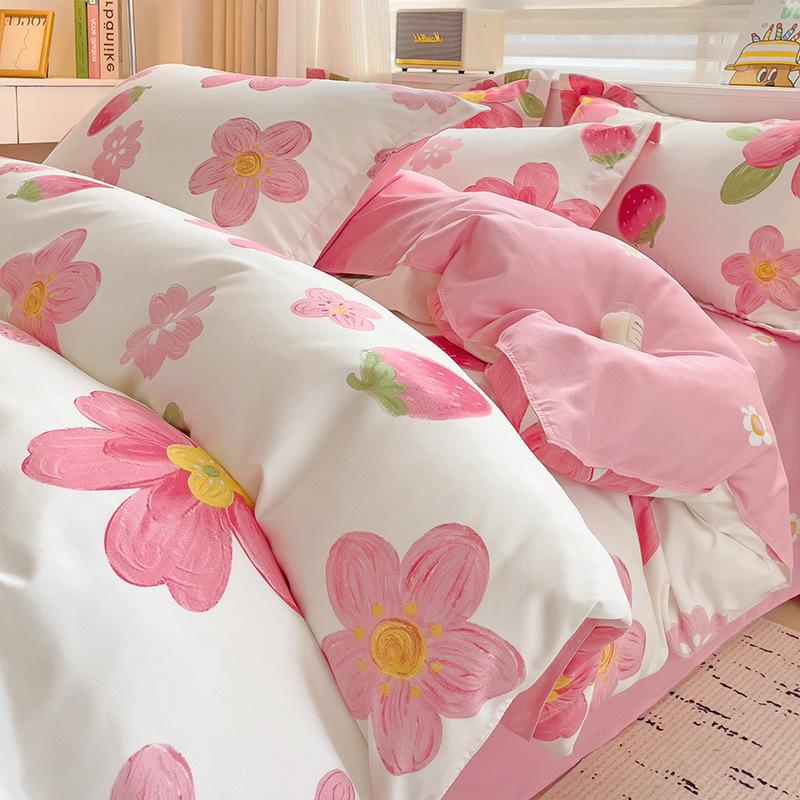 Fresh Literary Style Glutinous Cotton Bedding Set - Four-Piece Set for Dormitory or Home
