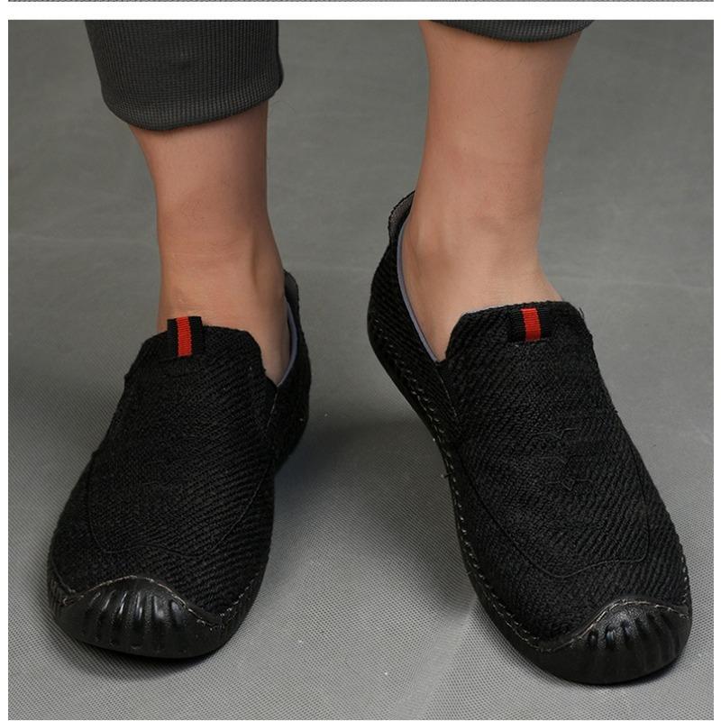 Men's Single Shoes with Cow Tendons and Soft Soles, Old Men's Shoes, Canvas Breathable Casual Shoes, Linen Shoes, Low Cut Bean Shoes