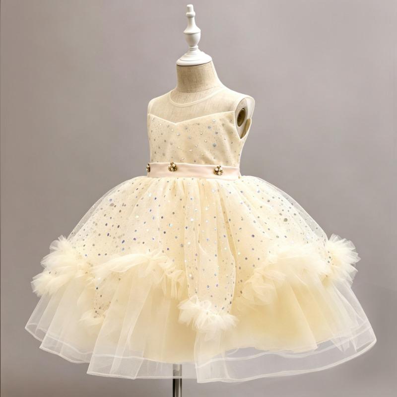Girls Blue Princess Dress Sequined Tulle Puffy Gown For Wedding Party Host