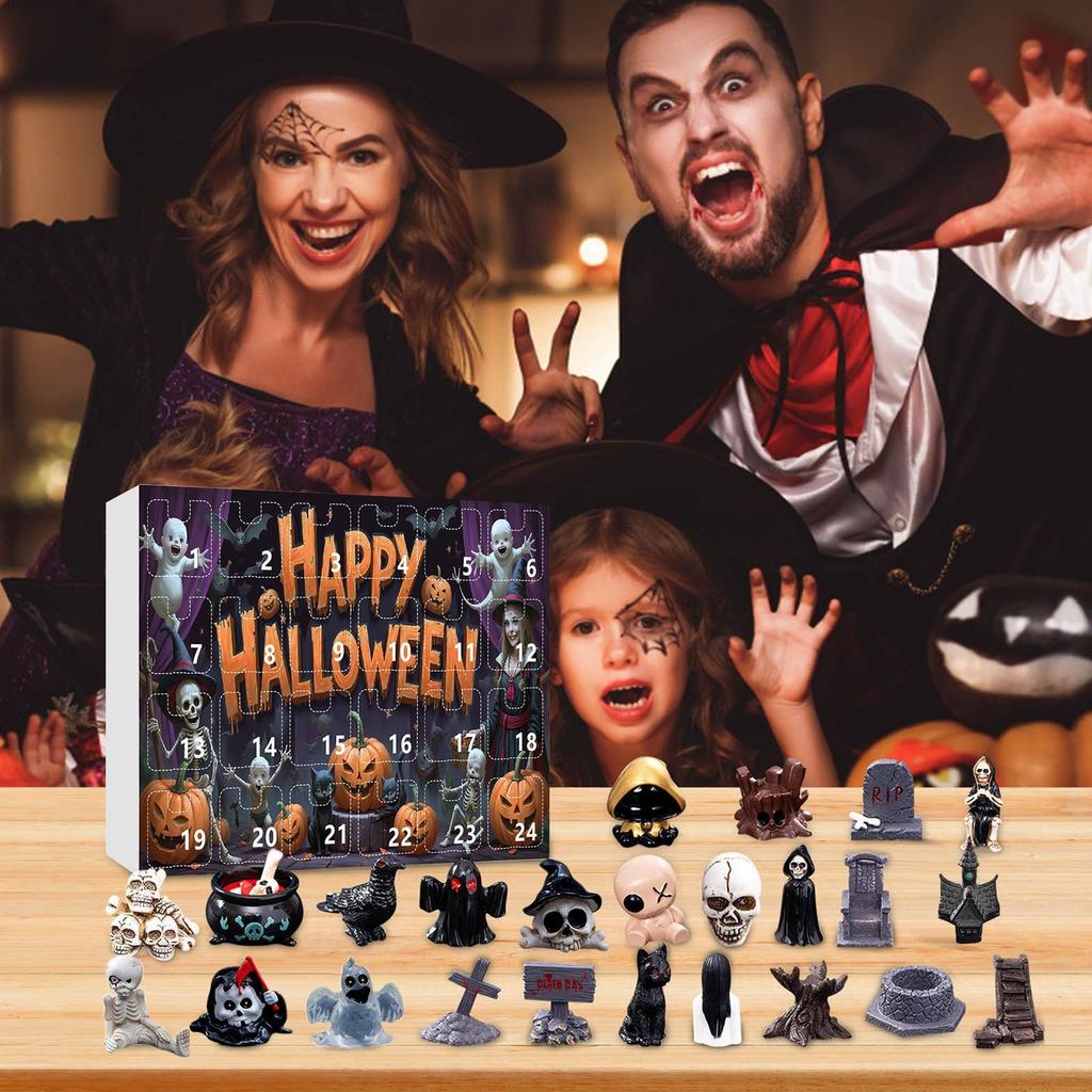 24 Day Halloween Advent Gift Box Resin Creepy Sculptures Desktop Ornament 24-Day Countdown Calendar Resin Figurines