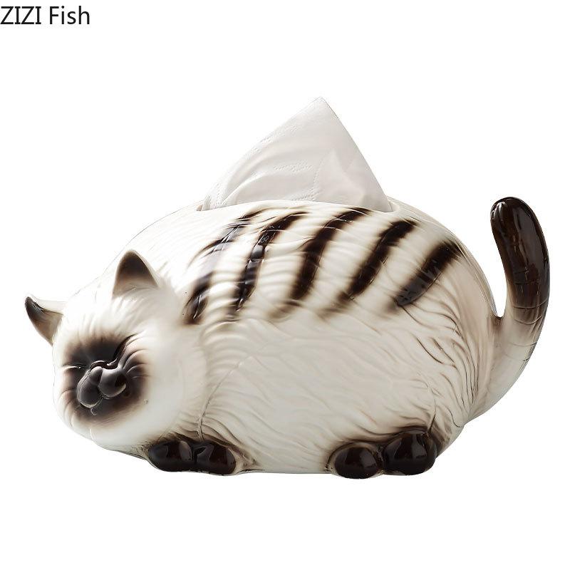Lovely Cartoon Siamese Kitten Ceramic Tissue Box Coffee Table Desk Decoration Creative Tissue Box Bedside Table Paper Towel Case