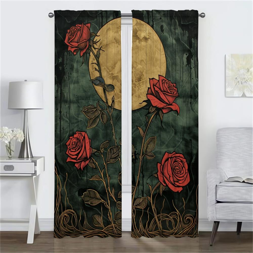 Elegant Rose Watercolor Room Curtains Living Window Curtain Tulle Bedroom Partition Halloween Decoration Shades Polyester Perfect For Great