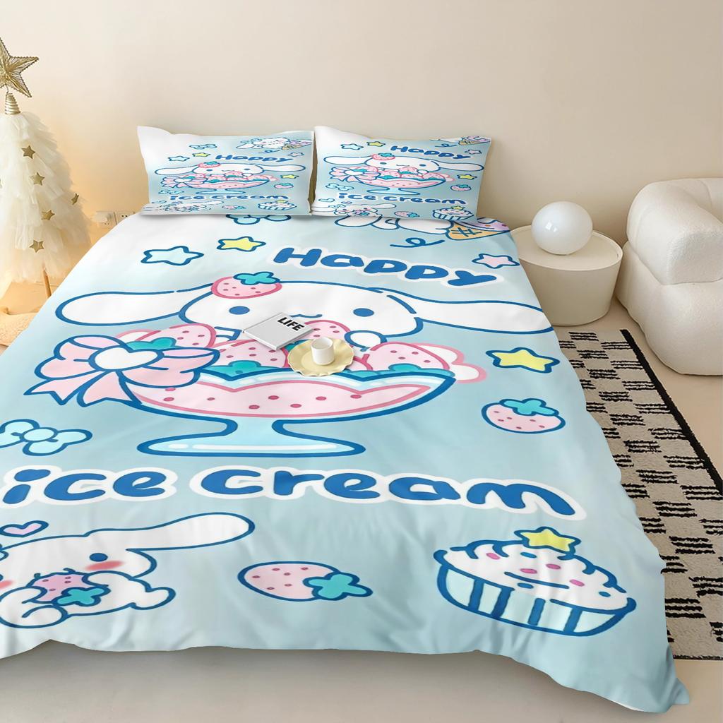 MINISO Modern Print Duvet Cover Set Sanrio Children Grade A Printed Queen Size Home Cinnamoroll Mattress Bedding 3 Piece