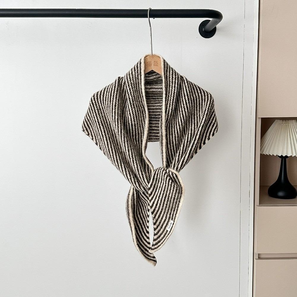 Elegant Triangle Striped Scarf Comfortable Knit Wool Scarf Decorative Neck Warmer Women